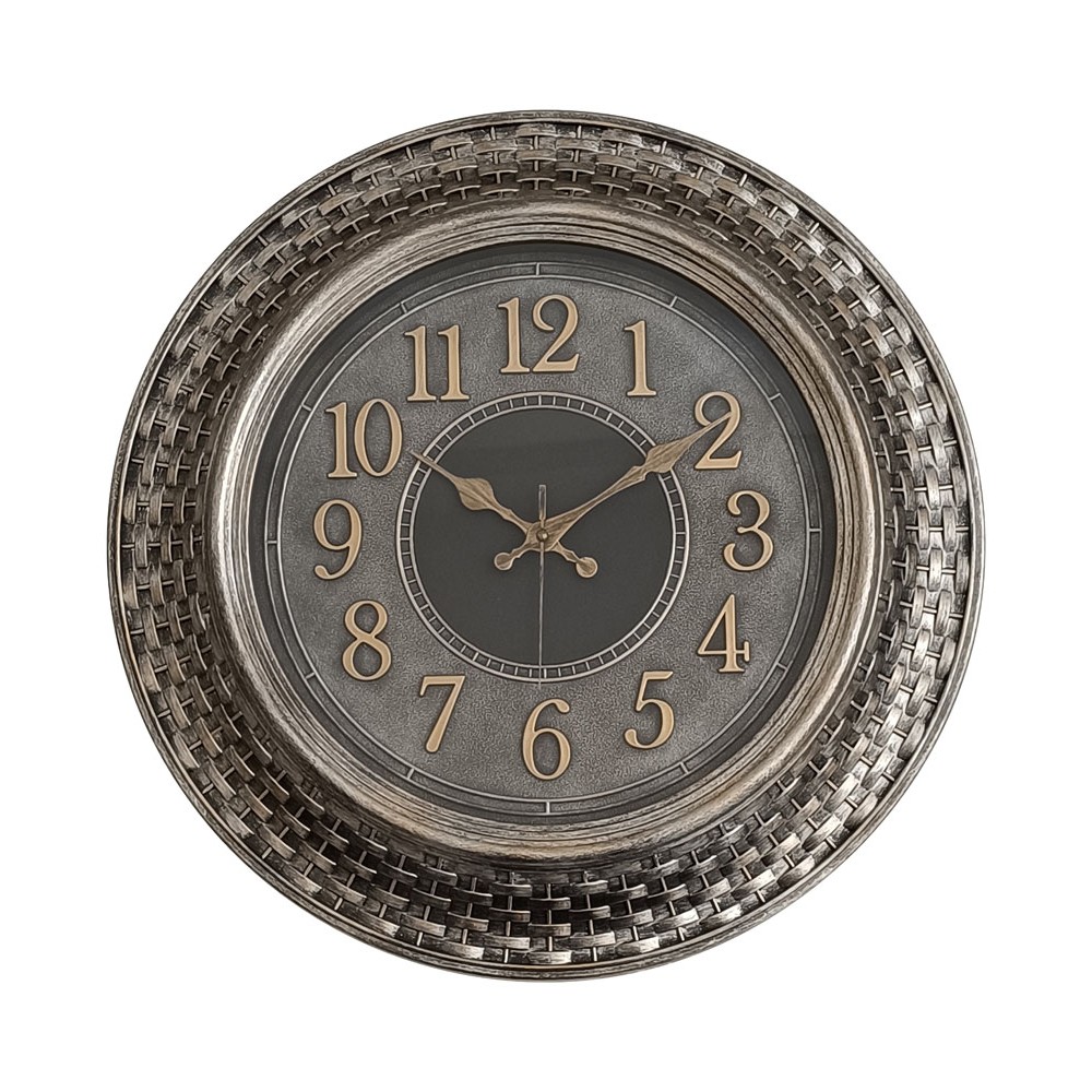 Ρολόι τοίχου πλαστικό σε χρώμα ασημί αντικέ 45.7x45.7x4.8