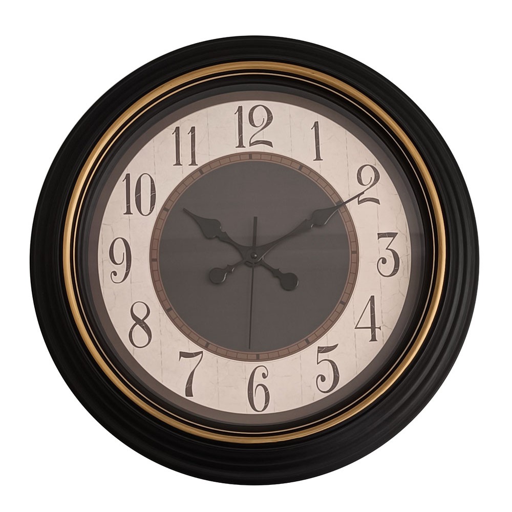 Ρολόι τοίχου πλαστικό σε χρώμα μαύρο/χρυσό 50.3x50.3x5.2