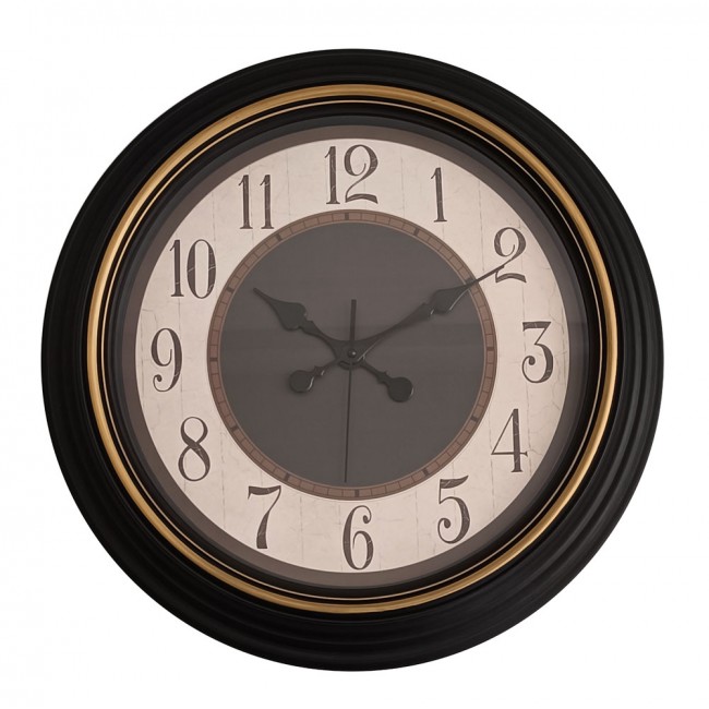 Ρολόι τοίχου πλαστικό σε χρώμα μαύρο/χρυσό 50.3x50.3x5.2