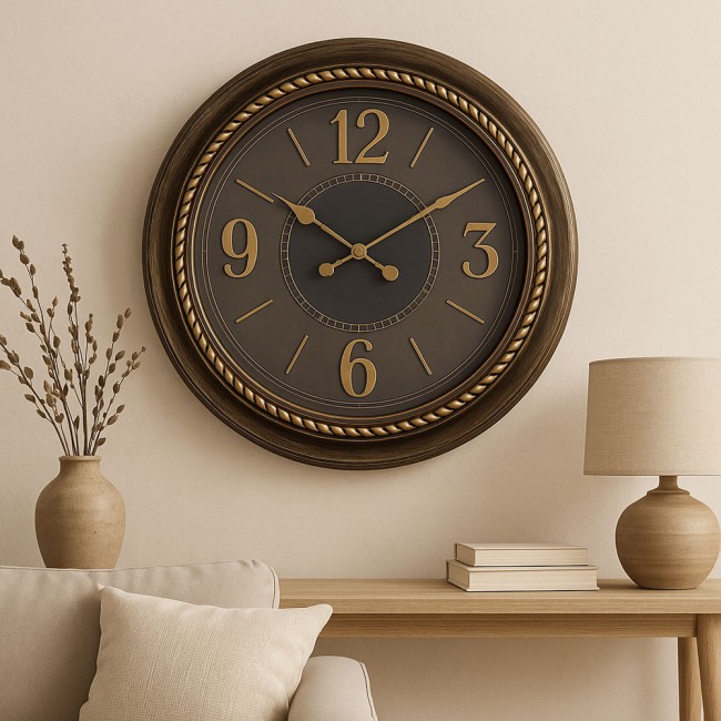 Ρολόι τοίχου πλαστικό σε χρώμα καφέ vintage 55.9x55.9x5.6