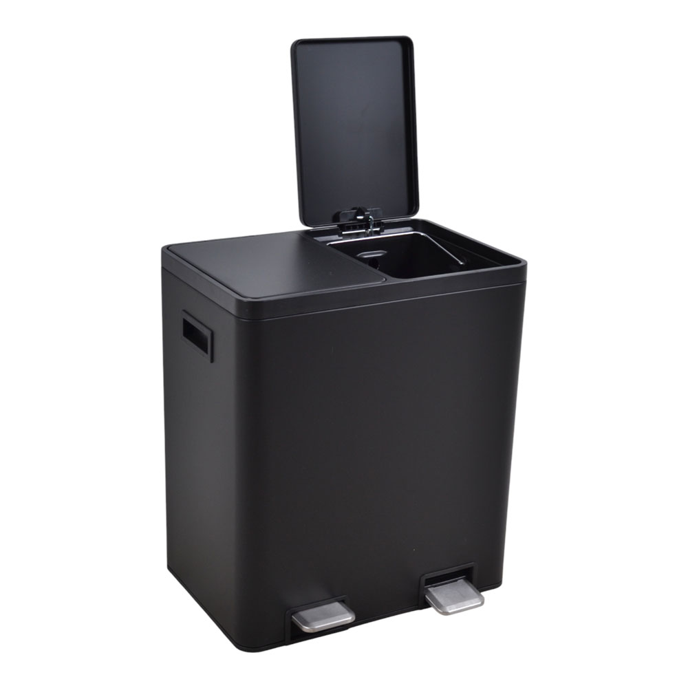 Κάδος αποριμμάτων διπλός 20 lt και 20 lt inox σε χρώμα ματ μαύρο 52x35.80x46.50