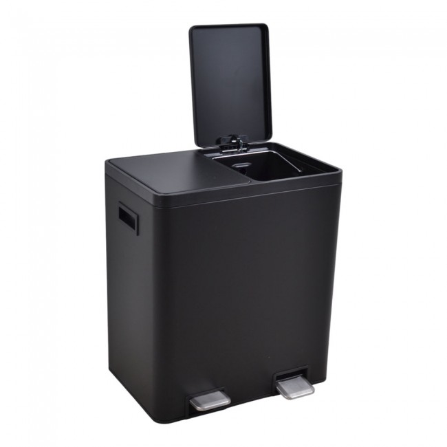 Κάδος αποριμμάτων διπλός 20 lt και 20 lt inox σε χρώμα ματ μαύρο 52x35.80x46.50