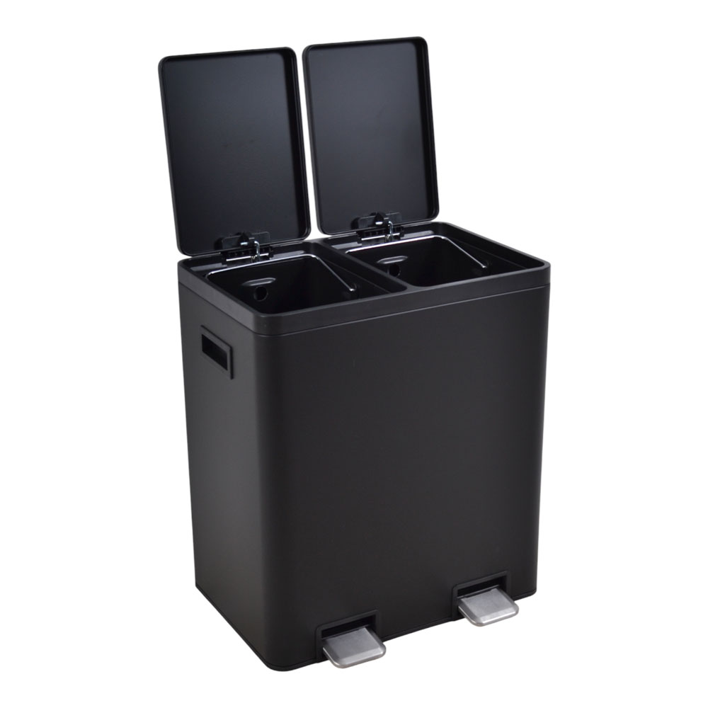 Κάδος αποριμμάτων διπλός 20 lt και 20 lt inox σε χρώμα ματ μαύρο 52x35.80x46.50