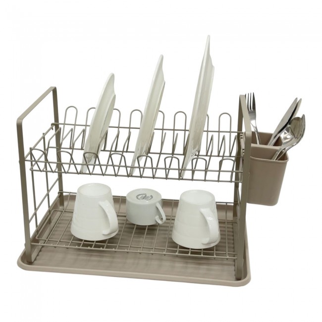 Πιατοθήκη διώροφη από μέταλλο σε χρώμα εκρού 48x32x29