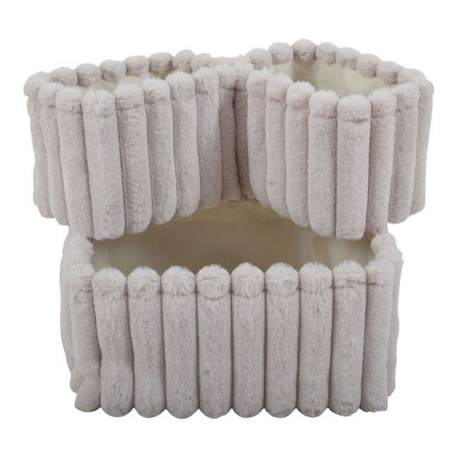 Σετ καλαθιών 3 τμχ από βελούδο ύφασμα σε χρώμα μπεζ 24x16x17