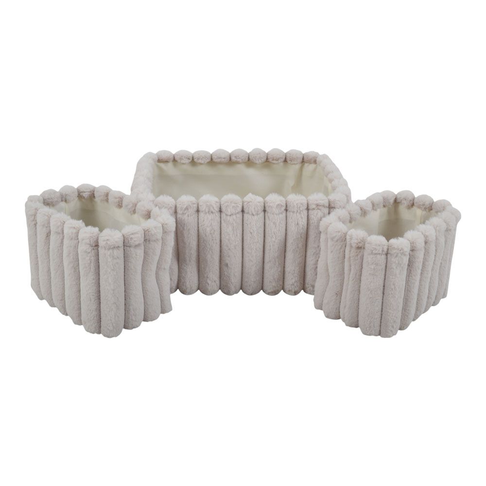 Σετ καλαθιών 3 τμχ από βελούδο ύφασμα σε χρώμα μπεζ 24x16x17