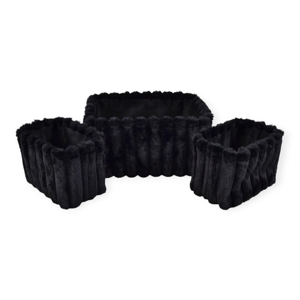 Σετ καλάθια 3 τμχ από βελούδο ύφασμα σε χρώμα μαύρο 24x16x17