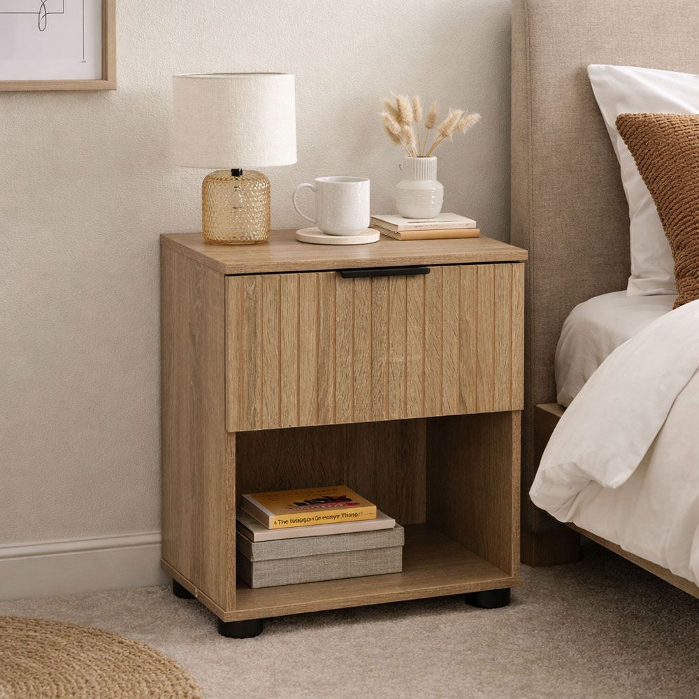 Κομοδίνο με συρτάρι από mdf σε χρώμα φυσικό 40x30x44