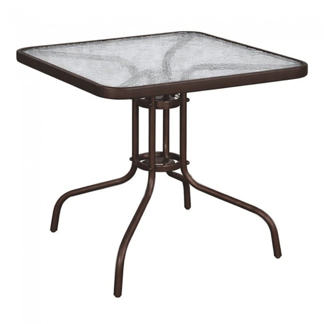 Τραπέζι τετράγωνο από γυαλί/μέταλλο σε χρώμα καφέ ματ 80x80x70