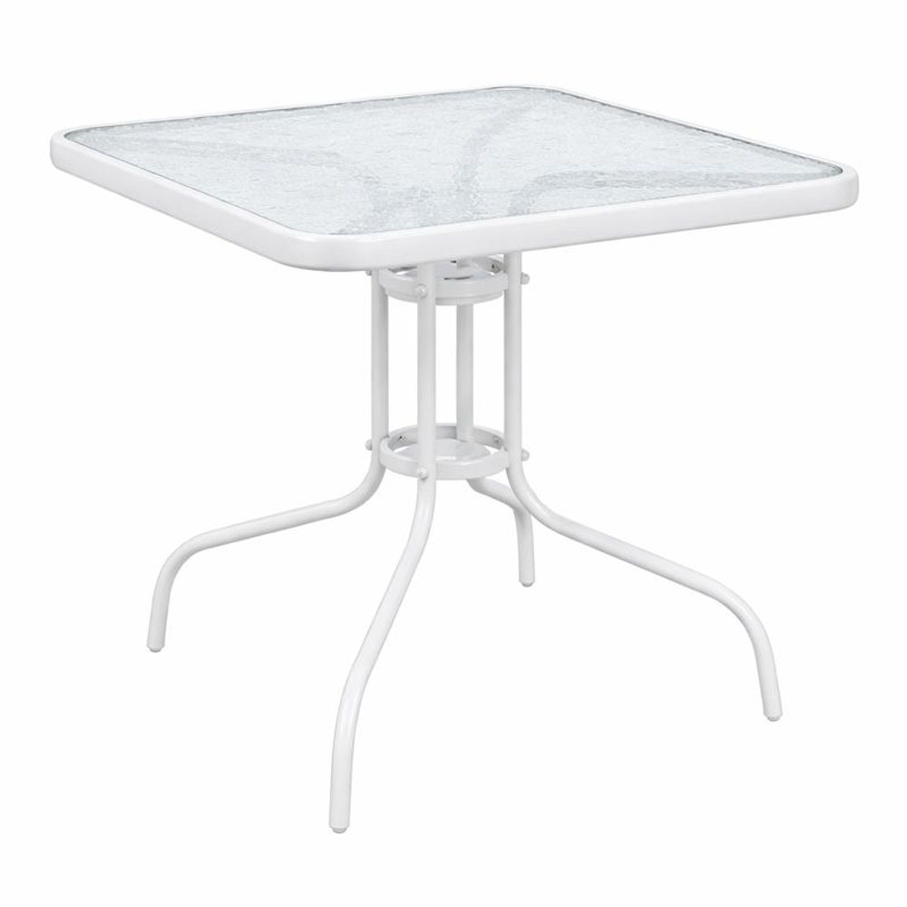 Τραπέζι τετράγωνο από γυαλί/μέταλλο σε χρώμα λευκό ματ 80x80x70