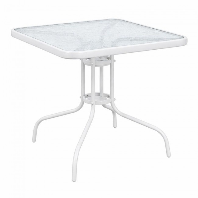 Τραπέζι τετράγωνο από γυαλί/μέταλλο σε χρώμα λευκό ματ 80x80x70