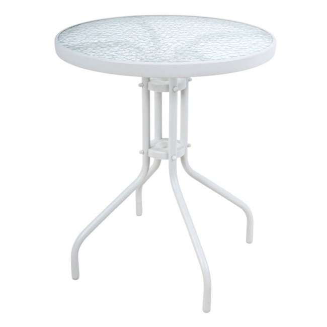 Τραπέζι στρογγυλό από /γυαλί μέταλλο σε χρώμα λευκό ματ 60x60x70