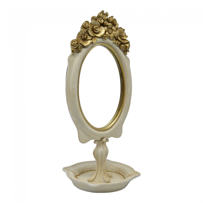 Καθρέφτης επιτραπέζιος από πολυεστέρα σε χρώμα μπεζ/χρυσό 14x12,5x30,5