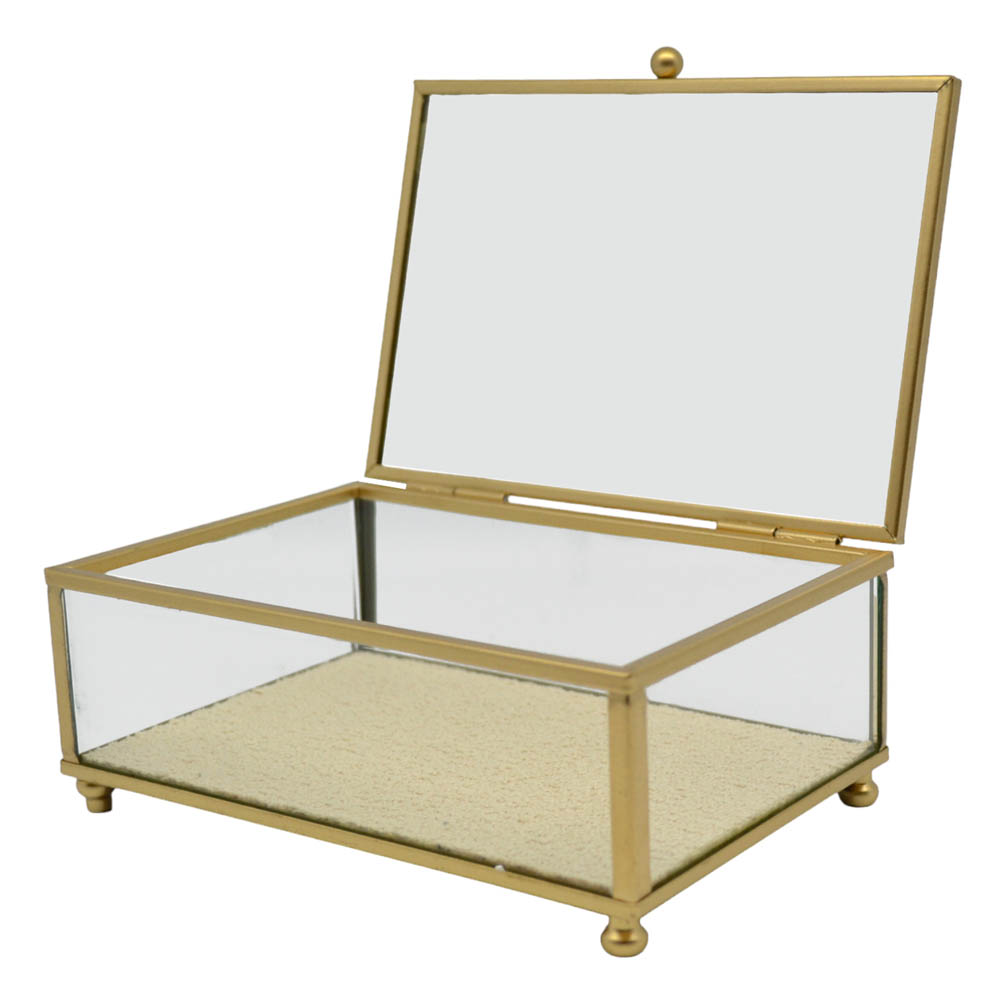 Κουτί αποθήκευσης κοσμημάτων  από γυαλί σε χρώμα χρυσό 15x10x6