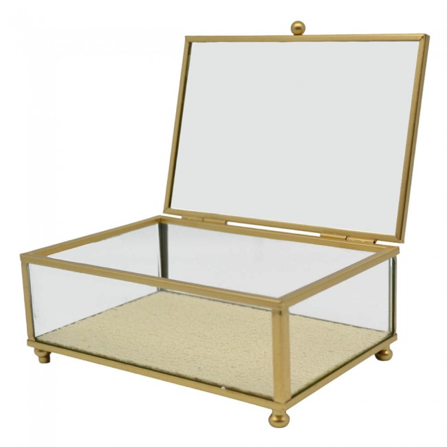 Κουτί αποθήκευσης κοσμημάτων  από γυαλί σε χρώμα χρυσό 15x10x6