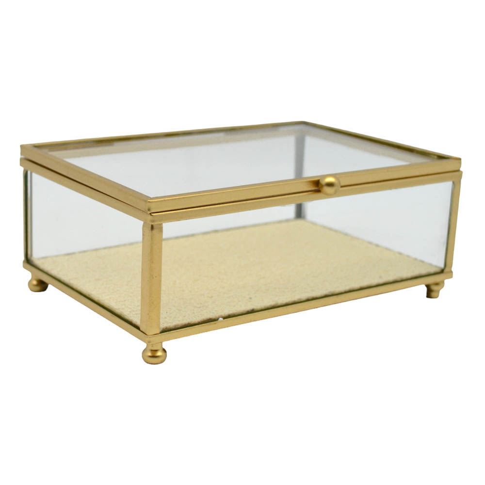 Κουτί αποθήκευσης κοσμημάτων  από γυαλί σε χρώμα χρυσό 15x10x6