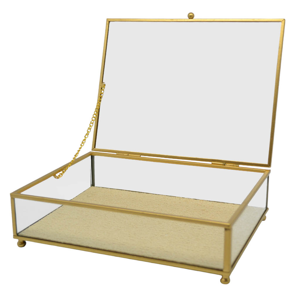 Κουτί αποθήκευσης κοσμημάτων  από γυαλί σε χρώμα χρυσό 21x16x6