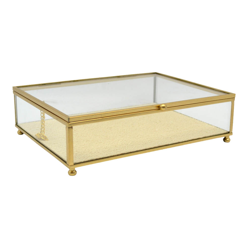 Κουτί αποθήκευσης κοσμημάτων  από γυαλί σε χρώμα χρυσό 21x16x6