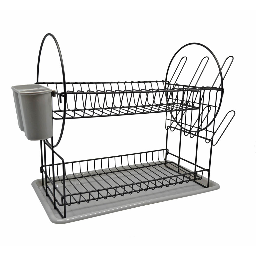 Πιατοθήκη διώροφη από μέταλλο σε μαύρο/γκρι χρώμα 50x24x34