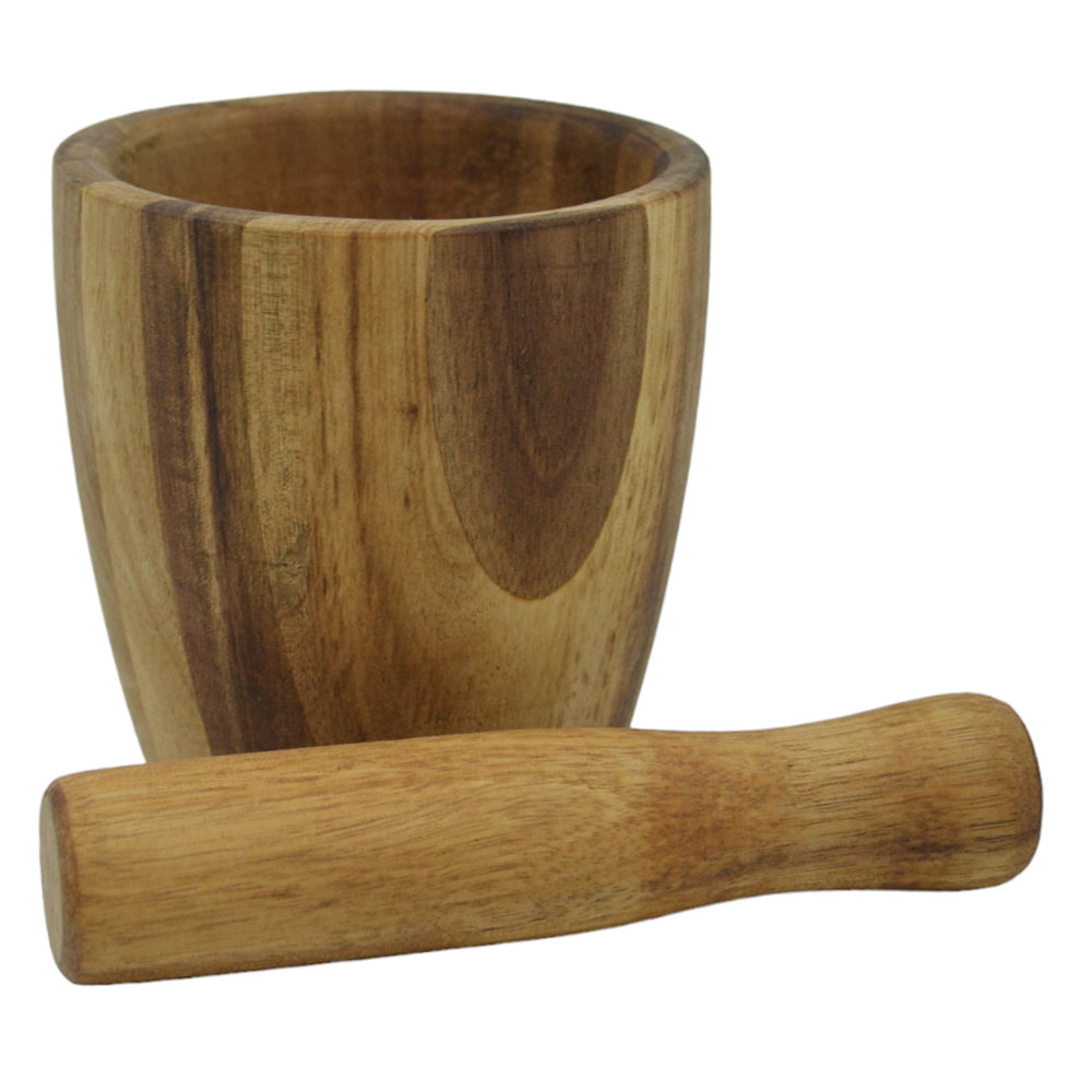 Γουδί με γουδοχέρι από ξύλο σε φυσικό χρώμα 10x10x14