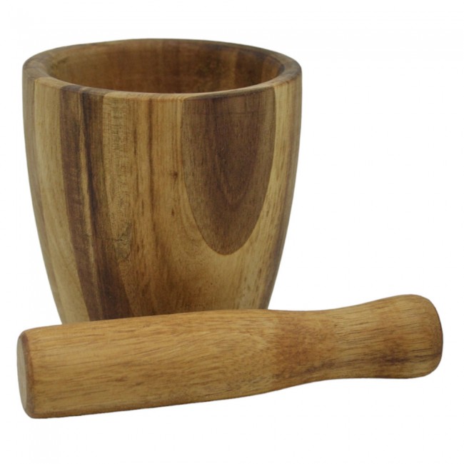 Γουδί με γουδοχέρι από ξύλο σε φυσικό χρώμα 10x10x14