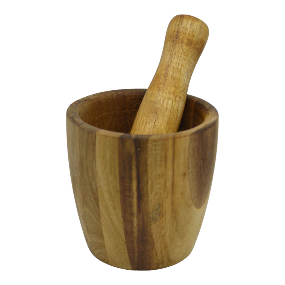 Γουδί με γουδοχέρι από ξύλο σε φυσικό χρώμα 10x10x14