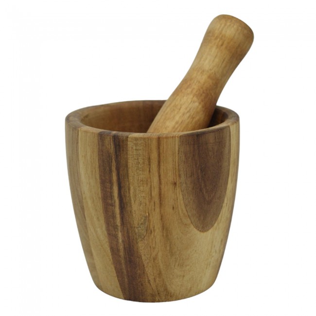 Γουδί με γουδοχέρι από ξύλο σε φυσικό χρώμα 10x10x14