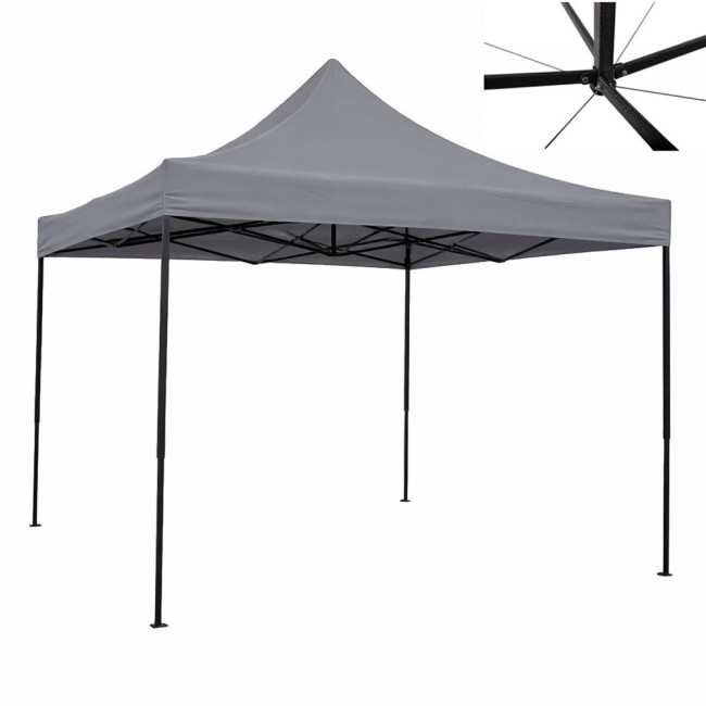 Κιόσκι πτυσσόμενο με μεταλλικό σκελετό σε γκρι χρώμα 3x3x3,2