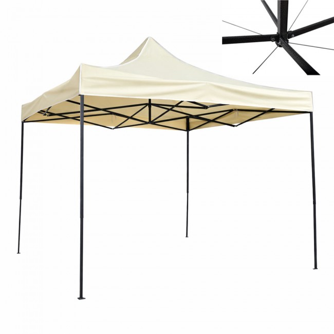 Κιόσκι πτυσσόμενο με μεταλλικό σκελετό σε μπεζ χρώμα 3x3x3,2