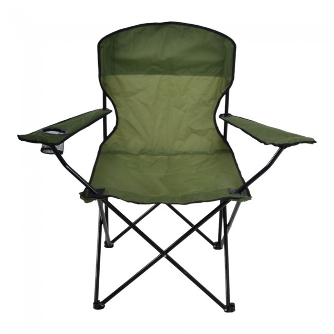 Πολυθρόνα παραλίας-camping βαρέως τύπου πτυσσόμενη από μέταλλο/ύφασμα σε λαδί χρώμα 93x55x94