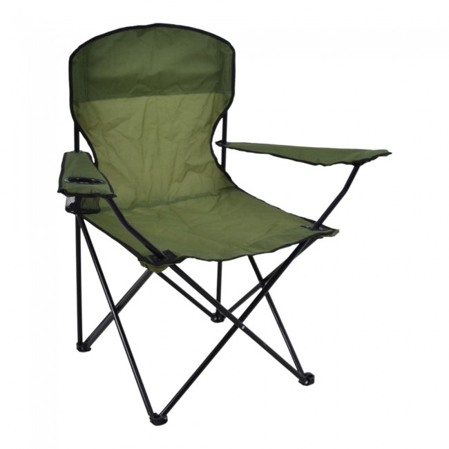Πολυθρόνα παραλίας-camping βαρέως τύπου πτυσσόμενη από μέταλλο/ύφασμα σε λαδί χρώμα 93x55x94