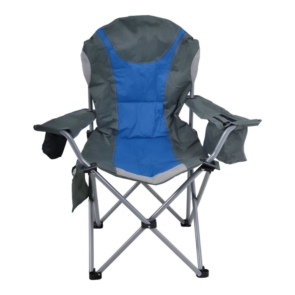 Πολυθρόνα παραλίας-camping βαρέως τύπου πτυσσόμενη από μέταλλο/ύφασμα σε γκρι/μπλε χρώμα 90x60x113