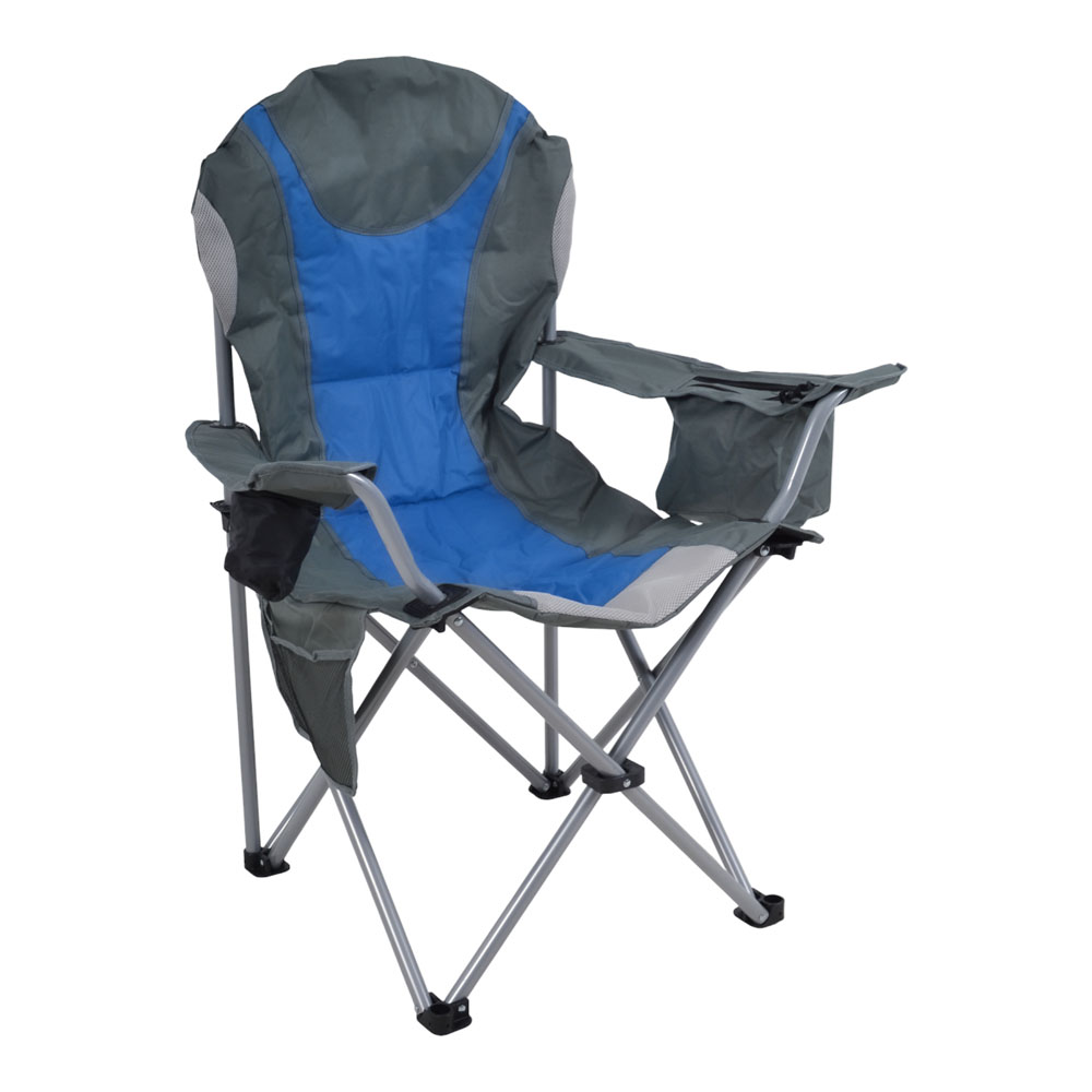 Πολυθρόνα παραλίας-camping βαρέως τύπου πτυσσόμενη από μέταλλο/ύφασμα σε γκρι/μπλε χρώμα 90x60x113
