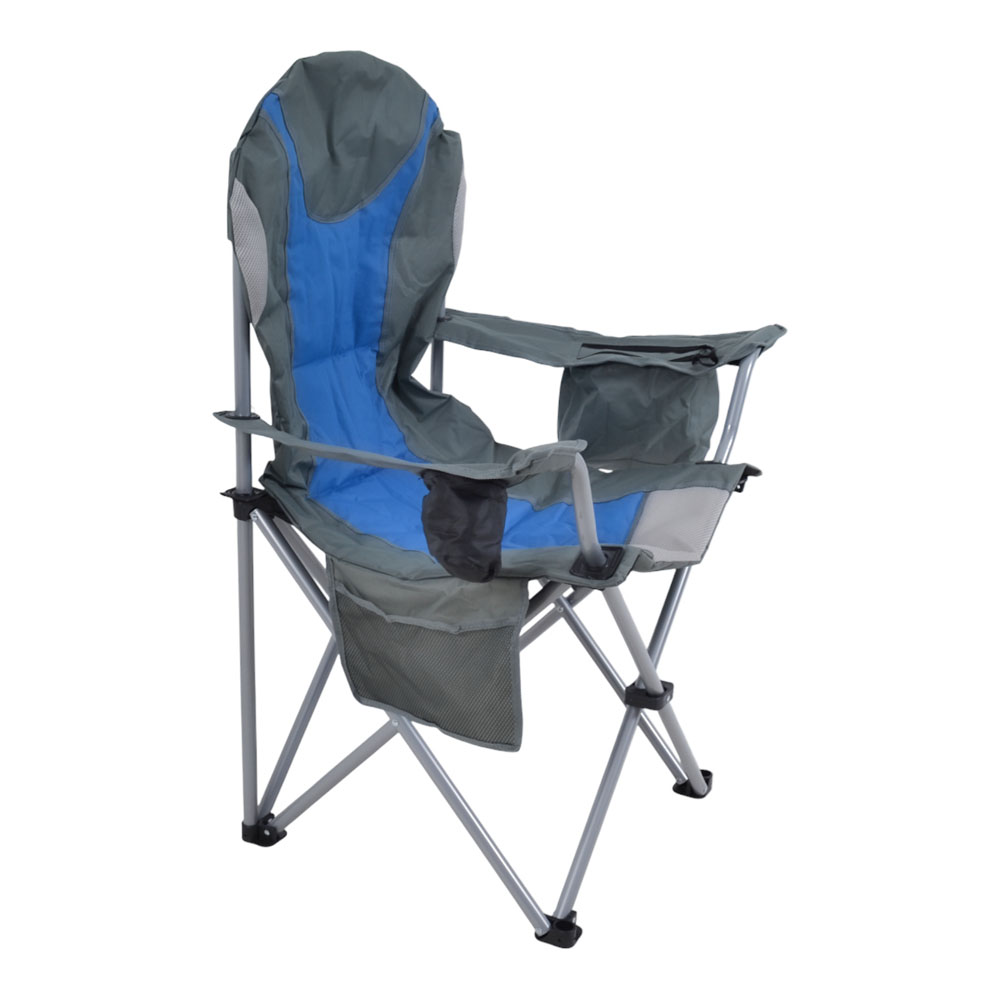Πολυθρόνα παραλίας-camping βαρέως τύπου πτυσσόμενη από μέταλλο/ύφασμα σε γκρι/μπλε χρώμα 90x60x113
