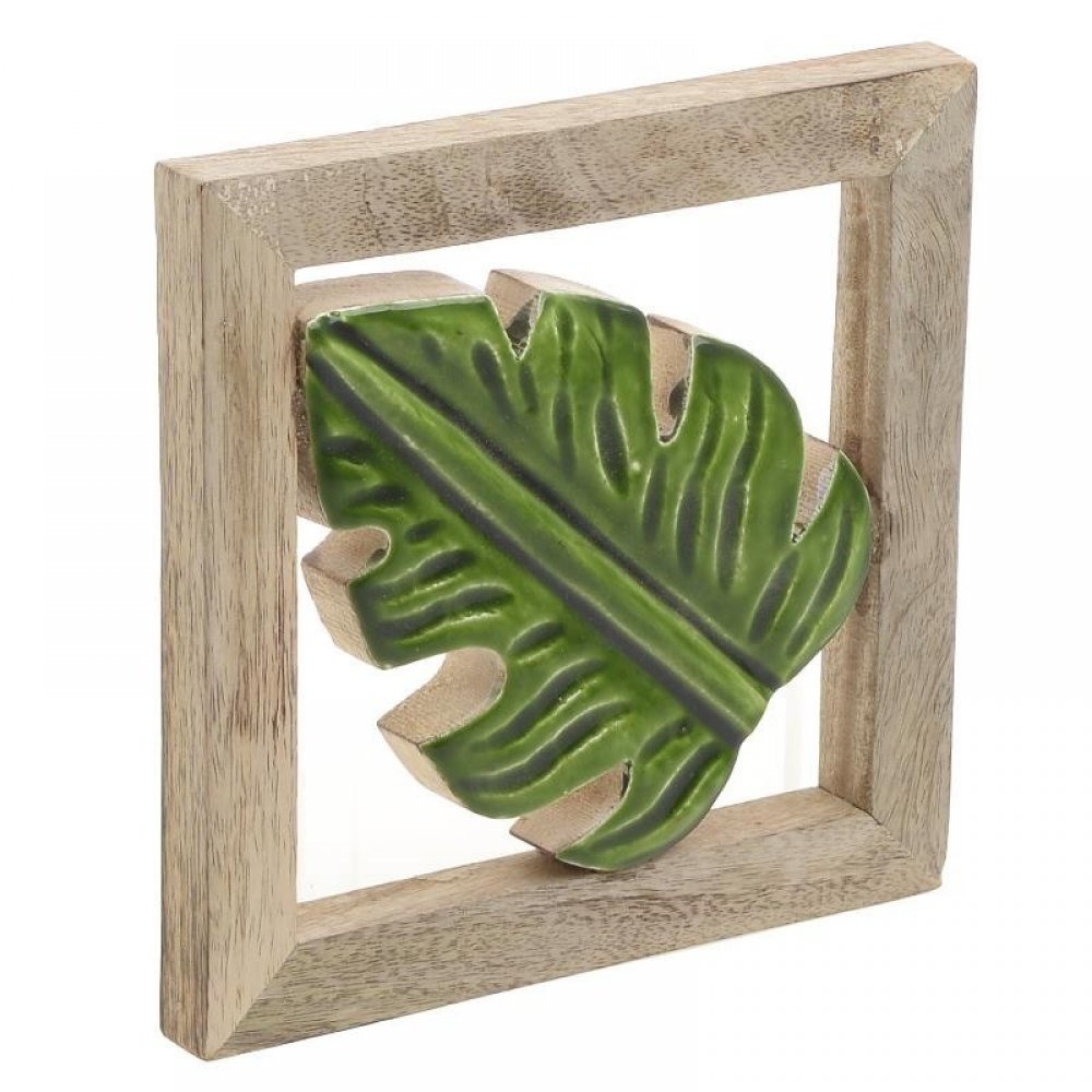 Πίνακας ξύλινος "ΦΥΛΛΟ" σε φυσικό-πράσινο χρώμα 20x2x20