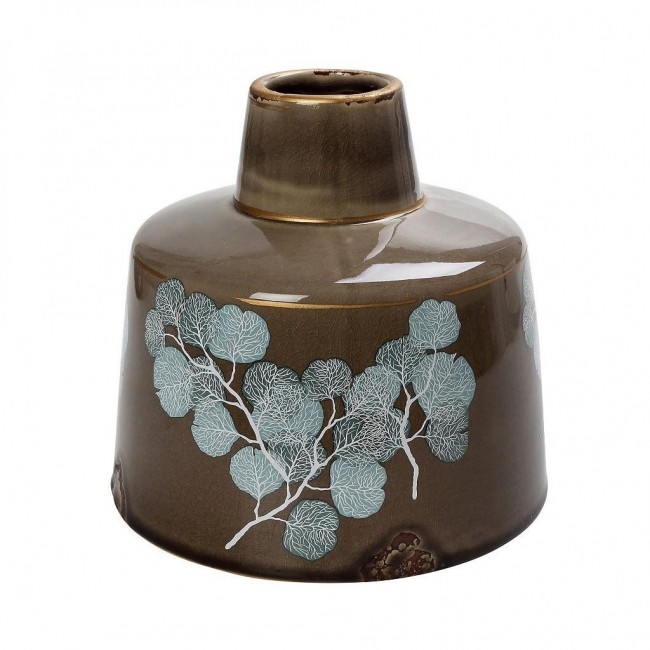 Βάζο κεραμικό "ΦΥΛΛΑ" σε λαδί χρώμα Φ20,5x21