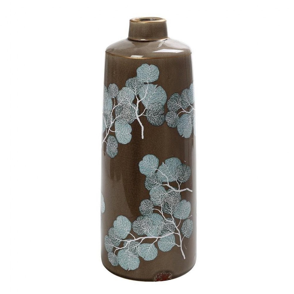 Βάζο κεραμικό "ΦΥΛΛΑ" σε λαδί χρώμα Φ15,5x39