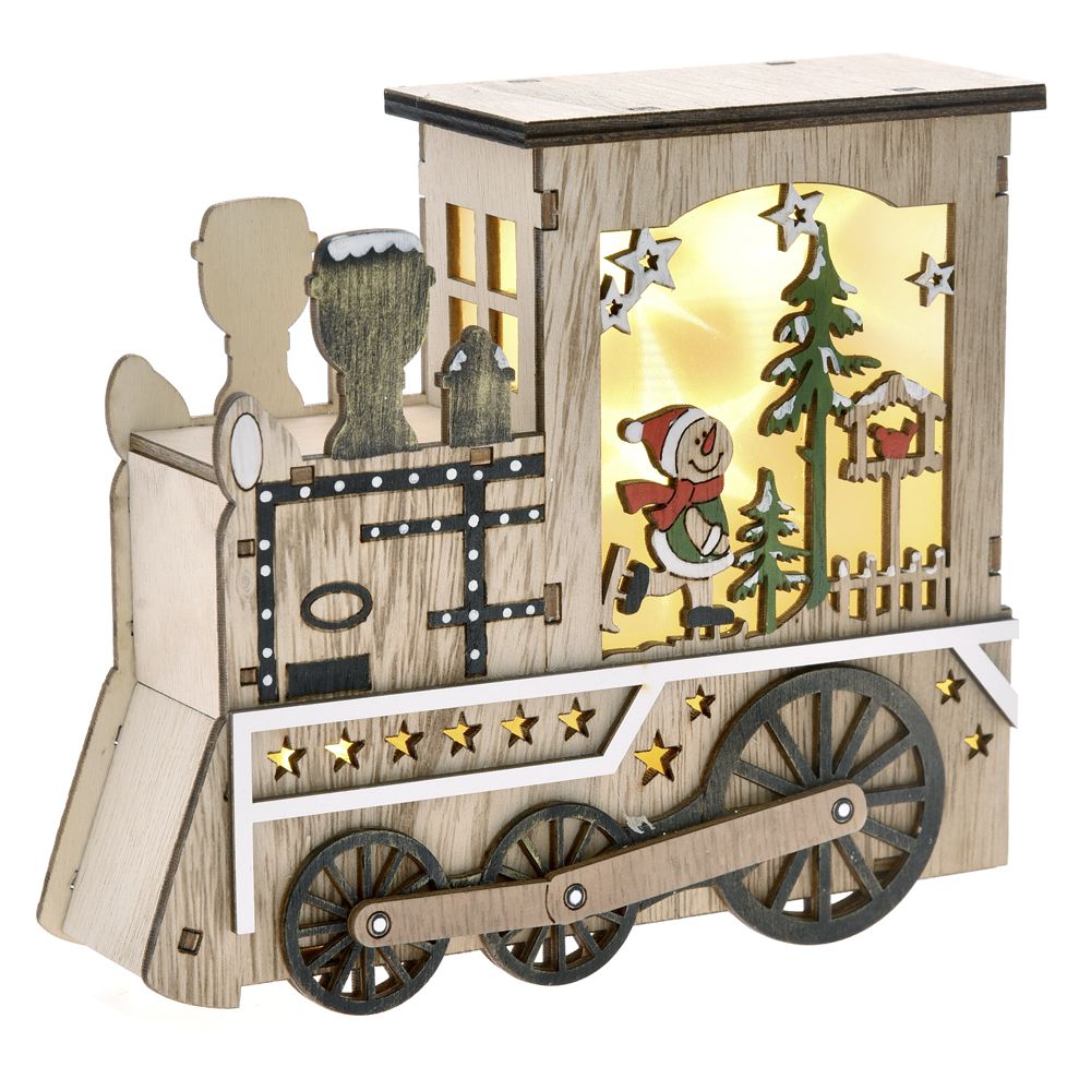 Τρενάκι από ξύλο σε φυσικό χρώμα και led φως 17x5x15