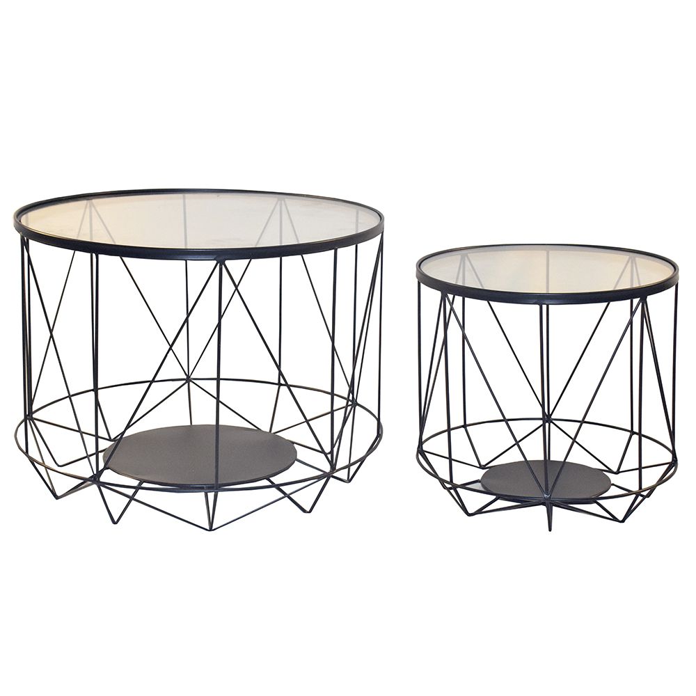 Σετ τραπεζάκια σαλονιού 2τμχ από μέταλλο/γυαλί σε μαύρο χρώμα 60x60x40