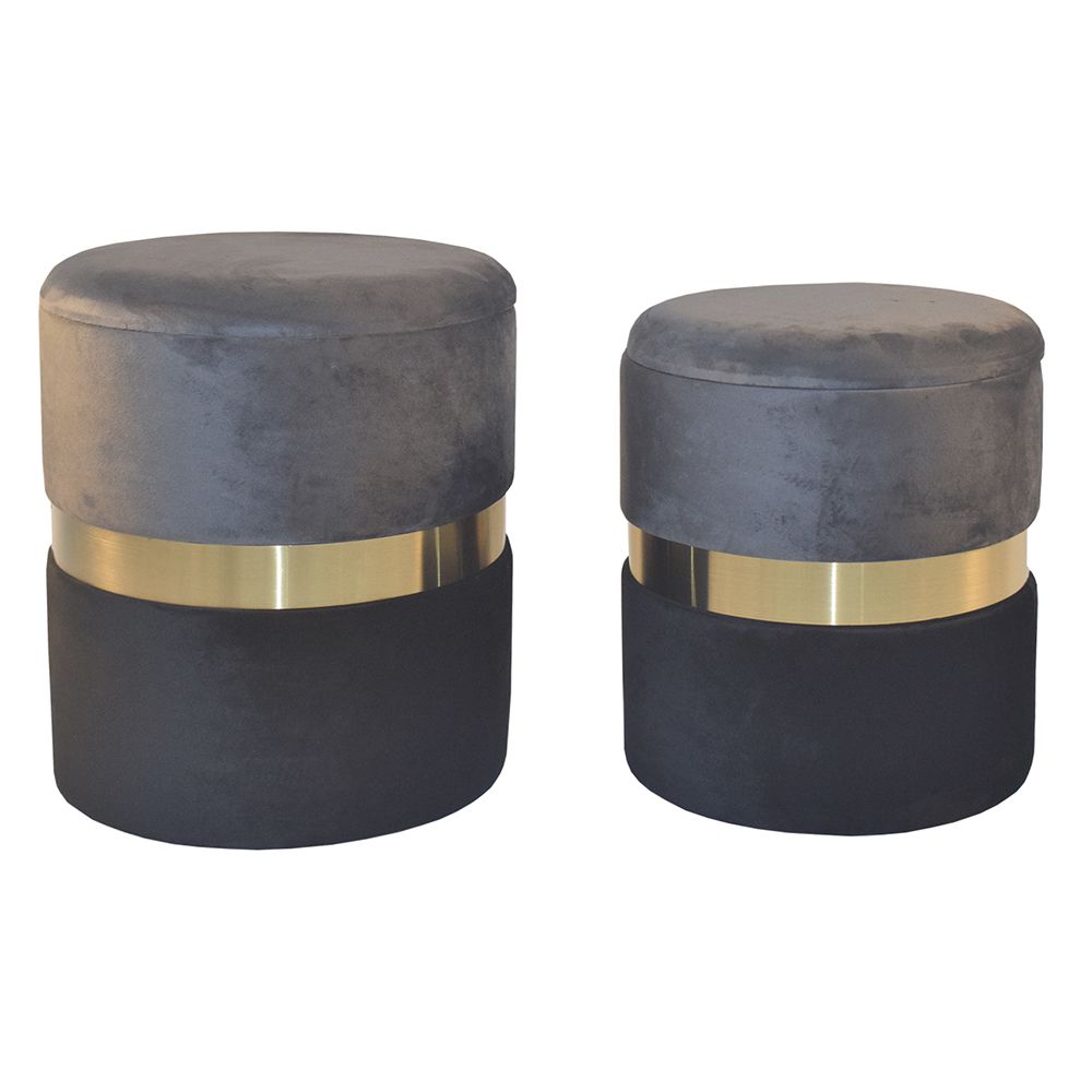 Σετ σκαμπώ 2τμχ από ξύλο/ύφασμα σε μαύρο/χρυσό/γκρι χρώμα 40x40x45