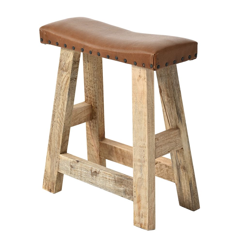 Βοηθητικό σκαμπώ από ξύλο-τεχνόδερμα σε φυσικό-καφέ χρώμα 40x20x46