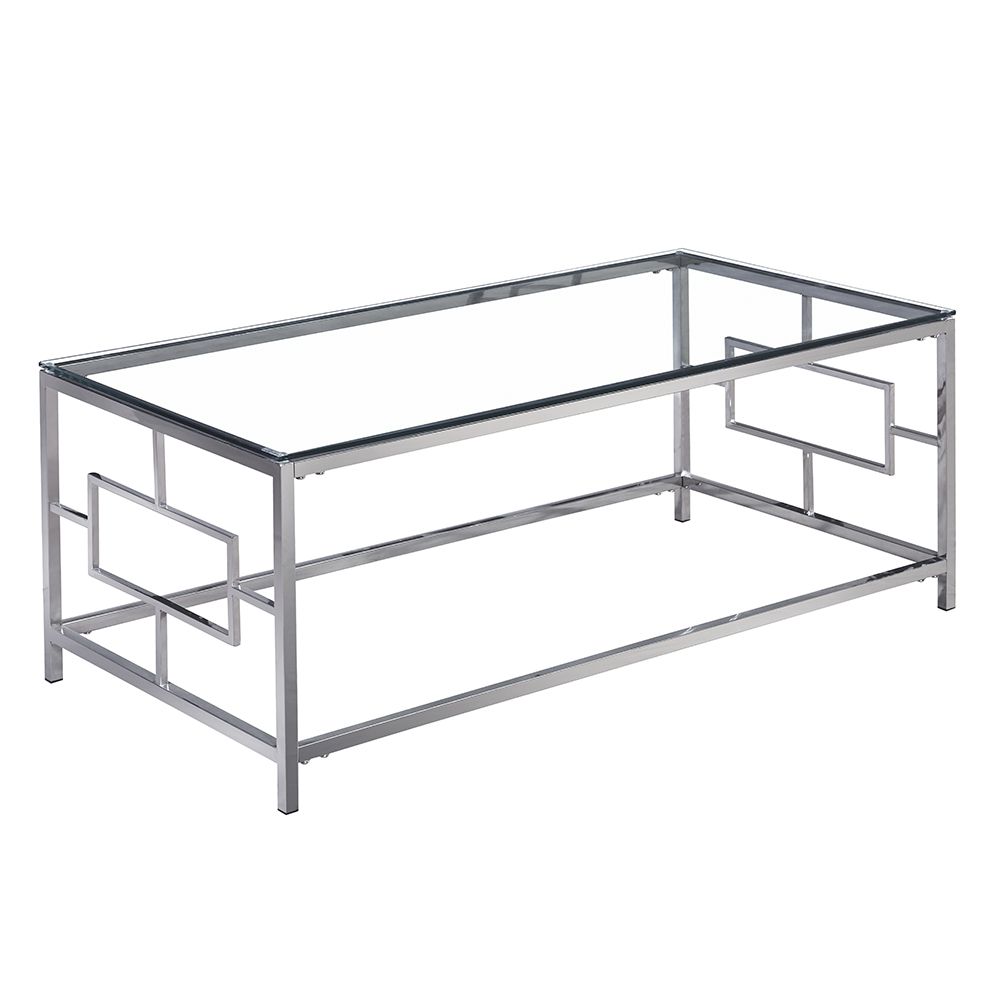 Τραπέζι σαλονιού από ανοξείδωτο ατσάλι/γυαλί σε ασημί χρώμα 120x60x45