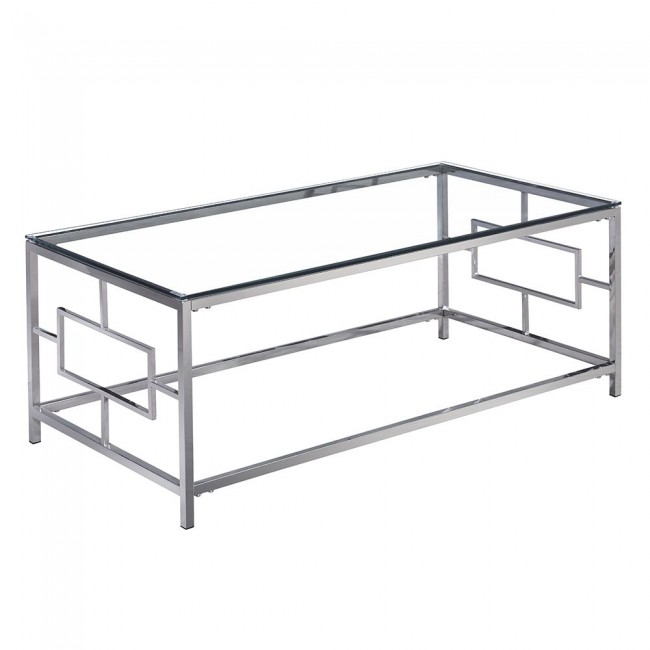 Τραπέζι σαλονιού από ανοξείδωτο ατσάλι/γυαλί σε ασημί χρώμα 120x60x45