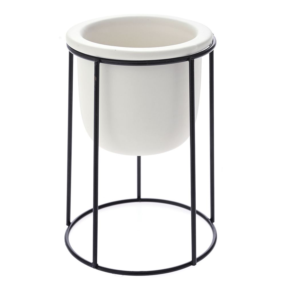 Κασπώ κεραμικό-μεταλλικό σε λευκό-μαύρο χρώμα Φ10,5x14,5