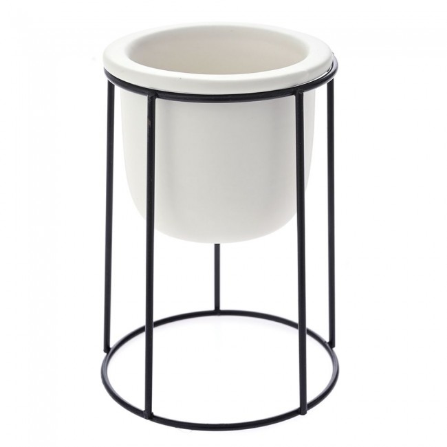 Κασπώ κεραμικό-μεταλλικό σε λευκό-μαύρο χρώμα Φ10,5x14,5