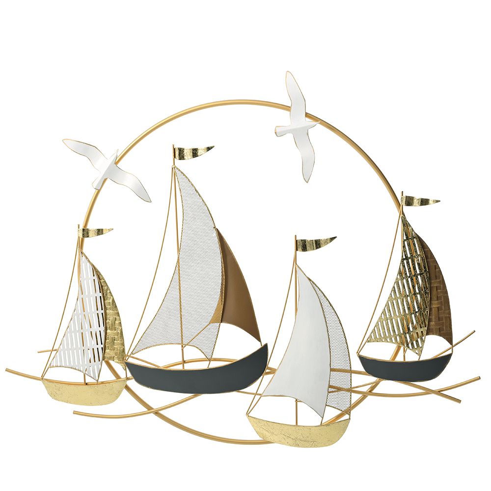 Διακοσμητική σύνθεση τοίχου με ιστιοπλοϊκά μεταλλική πολύχρωμη 92x69