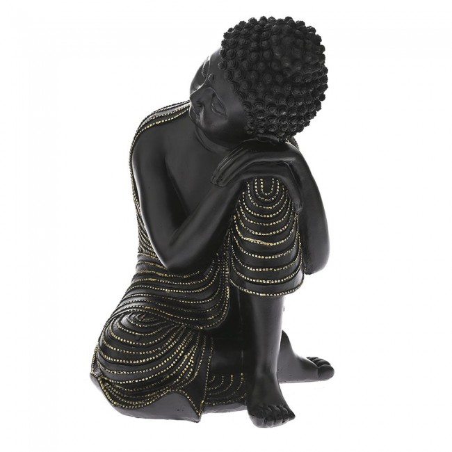 Διακοσμητική φιγούρα καθιστός βούδας από πολυρεζίνη σε χρώμα μαύρο 22x21x31