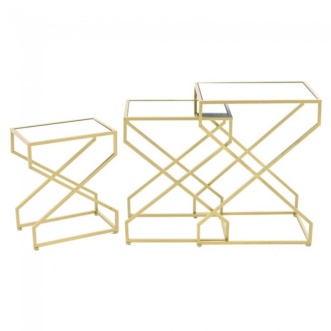 Τραπέζια βοηθητικά σετ 3τμχ από μέταλλο σε χρυσό χρώμα 50x35x65