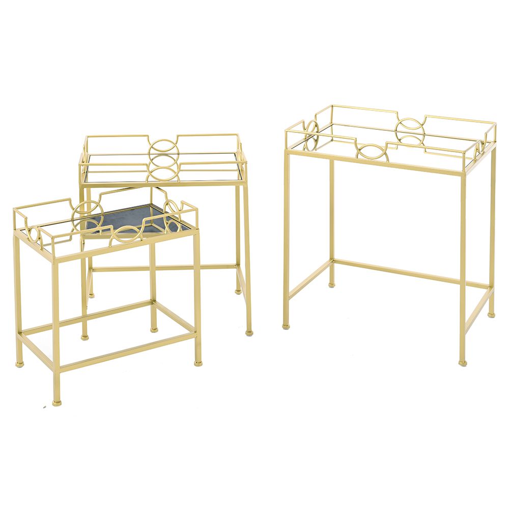 Τραπέζια βοηθητικά σετ 3τμχ από μέταλλο/γυαλί σε χρυσό χρώμα 50x35x60