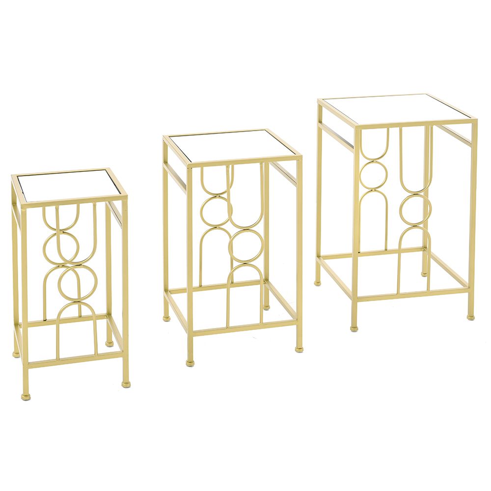 Τραπέζια βοηθητικά σετ 3τμχ από μέταλλο/γυαλί σε χρυσό χρώμα 35x35x60